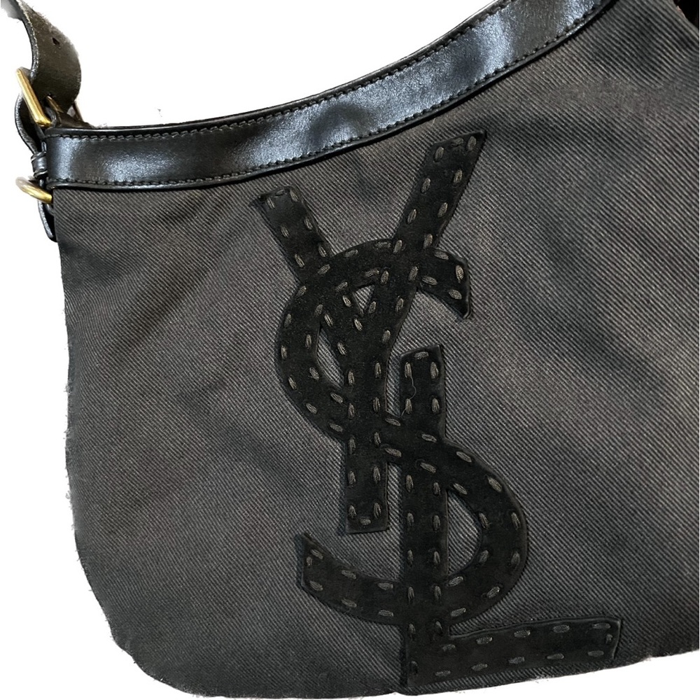 Saint Laurent Hobo YSL Logo Seville Black Canvas Shoulder Bag - Picture 3 of 3